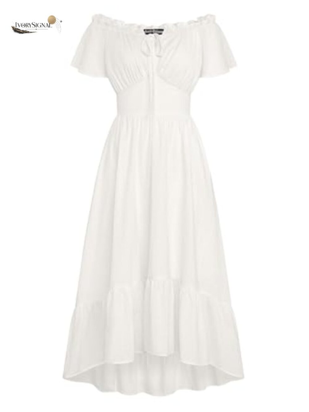Off Shoulder Flutter Sleeve Renaissance Peasant Midi Dress Cotton High Low